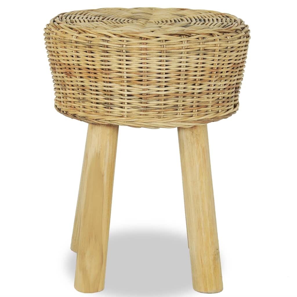 vidaXL Bar Stool with Natural Rattan Seat - Rustic Charm, Solid Teak Legs, Easily Assemble, Sturdy and Durable - Ideal for Homes, Offices, Cafes