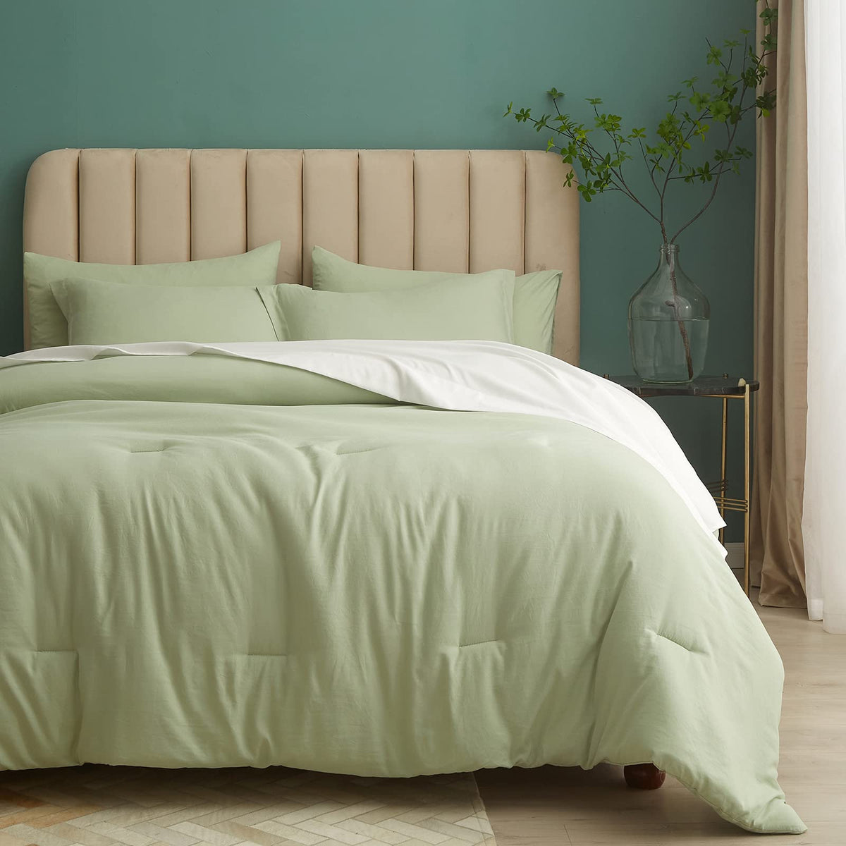 Hyprest 7 Pieces King Bed In A Bag Comforter Set With Sheets, Sage Green Luxury Bedding Soft Cooling Lightweight (Oeko-Tex Certi