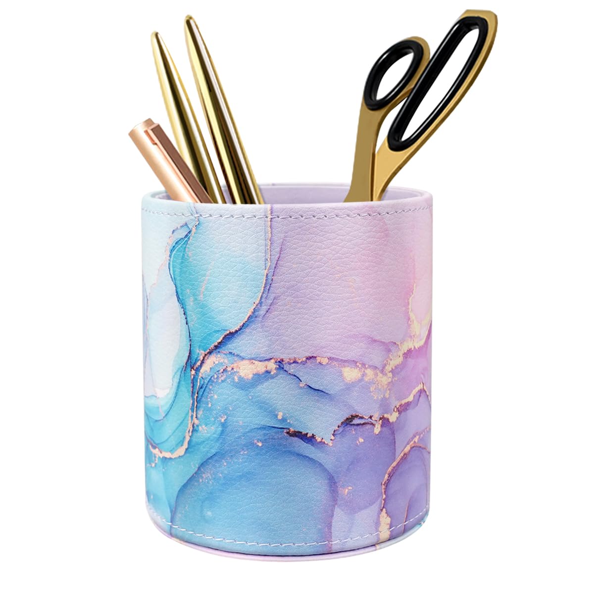 Waveyu Cute Desk Cup For Pens, Pencil Holder Cup, Makeup Brush Holder Large Pu Leather, Multi-Functional Organizer For School Co