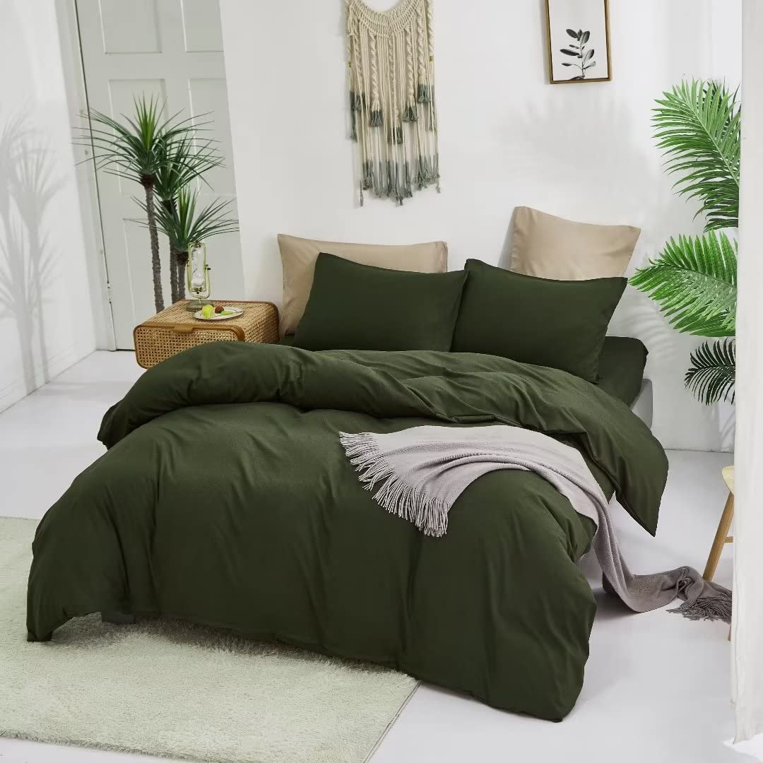 Clothknow Army Green Comforter Set Twin Dark Green Bedding Comforter Sets Hunter Green Comforter Solid Olive Green Bedding Boys Girls Bedding Green Bedding Blankets 3Pcs Twin Bed Bedding Comforter