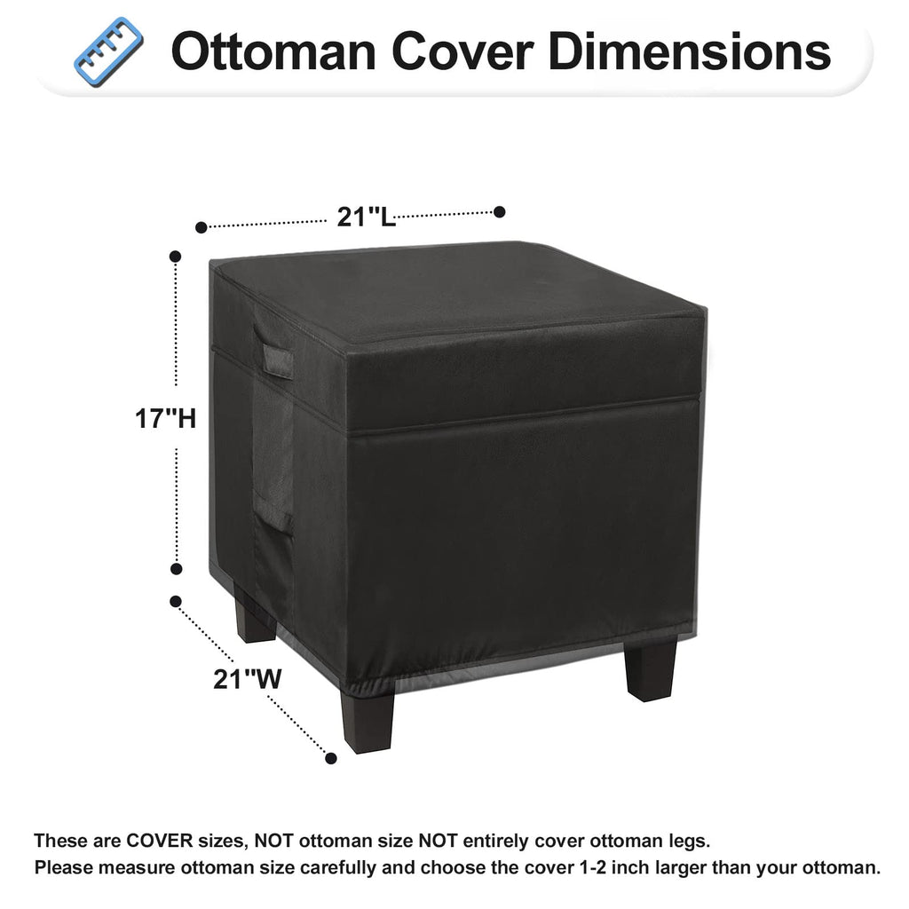 Outdoorlines Outdoor Waterproof Patio Ottoman Covers - Square Uv-Proof Patio Side Table Cover Windproof Heavy-Duty Furniture Covering Protector 21L X 21W X 17H Inch, Black