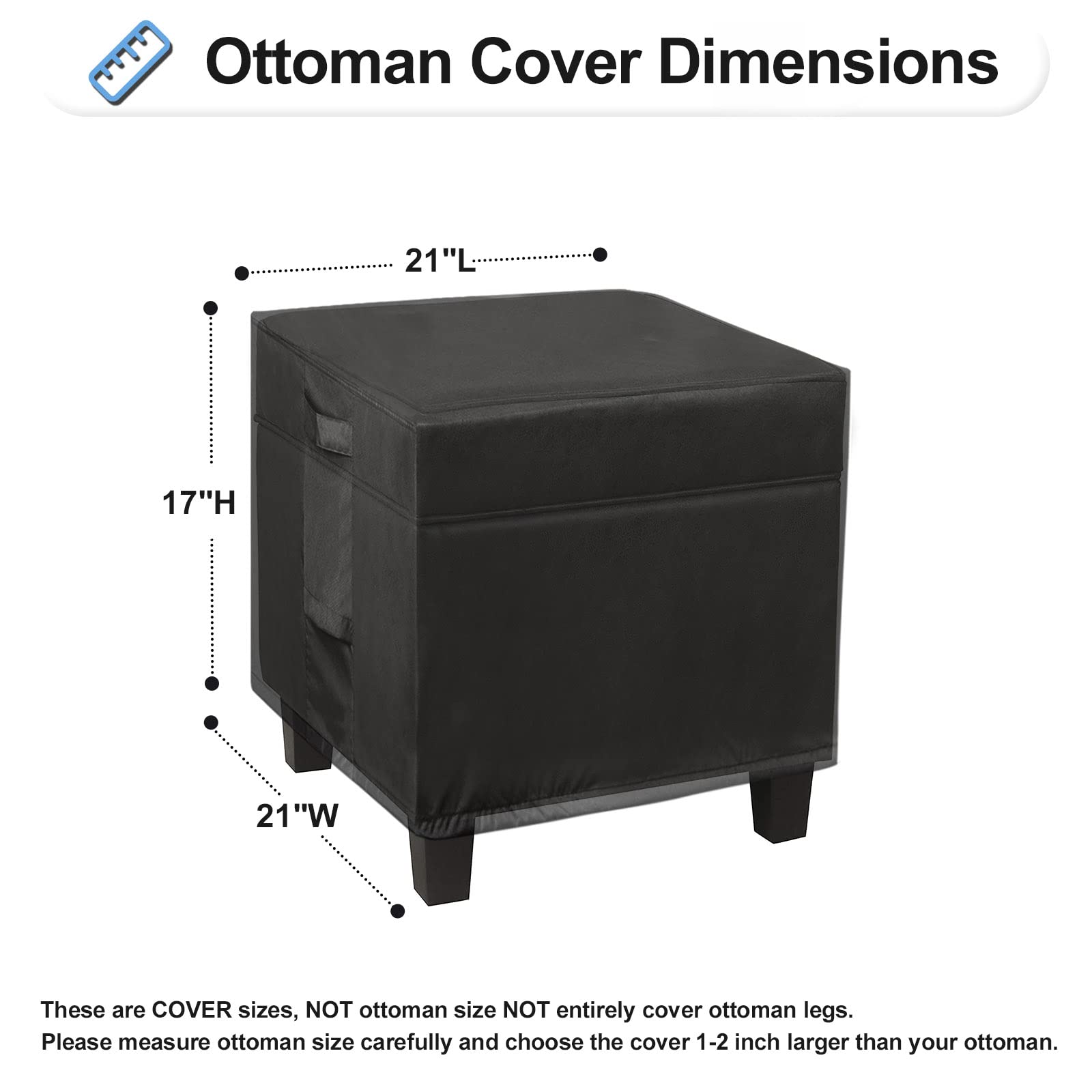 Outdoorlines Outdoor Waterproof Patio Ottoman Covers - Square Uv-Proof Patio Side Table Cover Windproof Heavy-Duty Furniture Covering Protector 21L X 21W X 17H Inch, Black