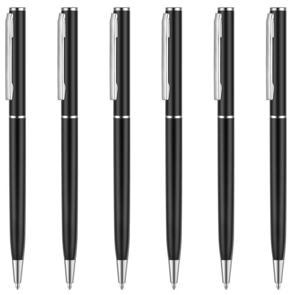 Unibene Slim Metallic Retractable Ballpoint Pens - Matte Black & Chrome, Nice Gift For Business Office Students Teachers Wedding