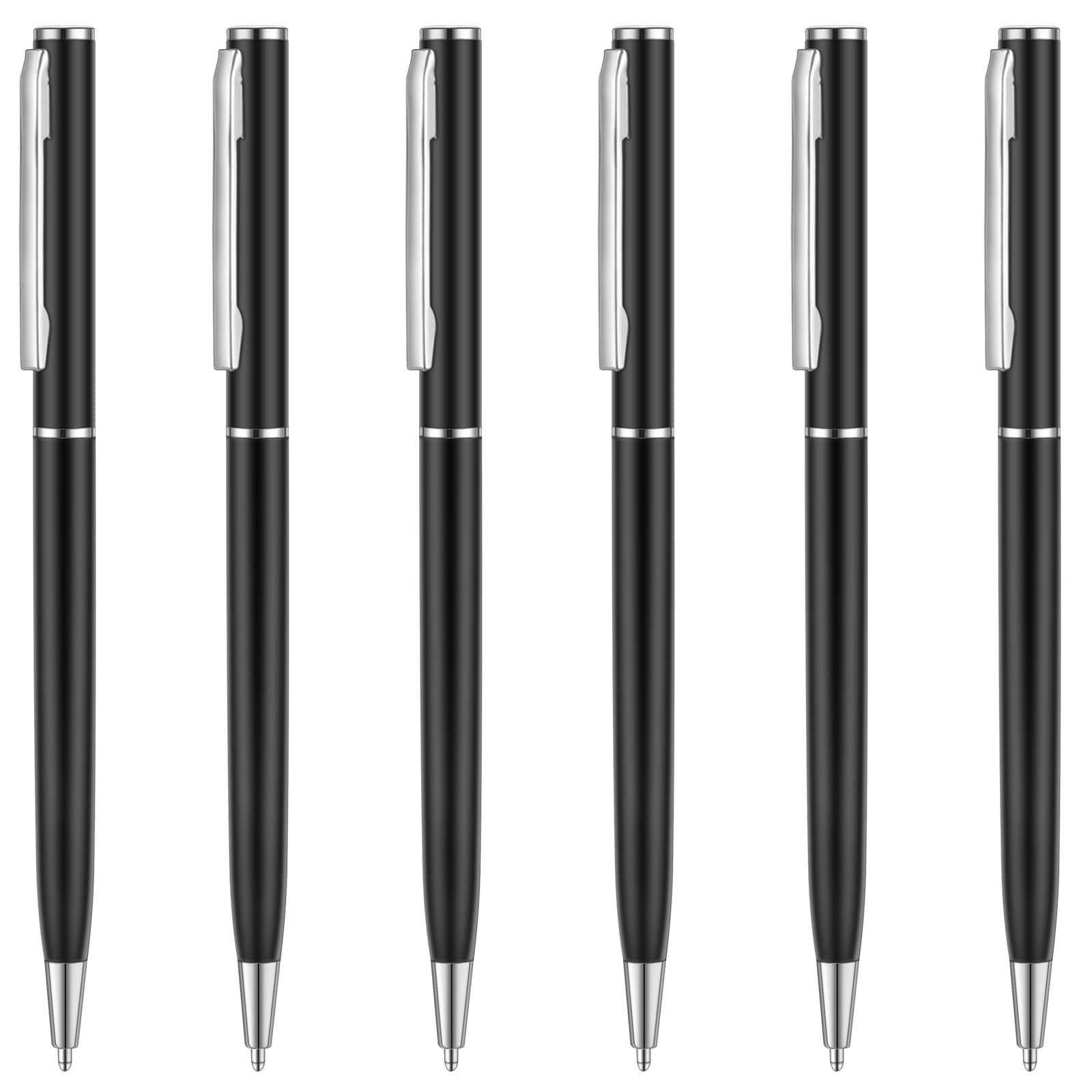 Unibene Slim Metallic Retractable Ballpoint Pens - Matte Black & Chrome, Nice Gift For Business Office Students Teachers Wedding