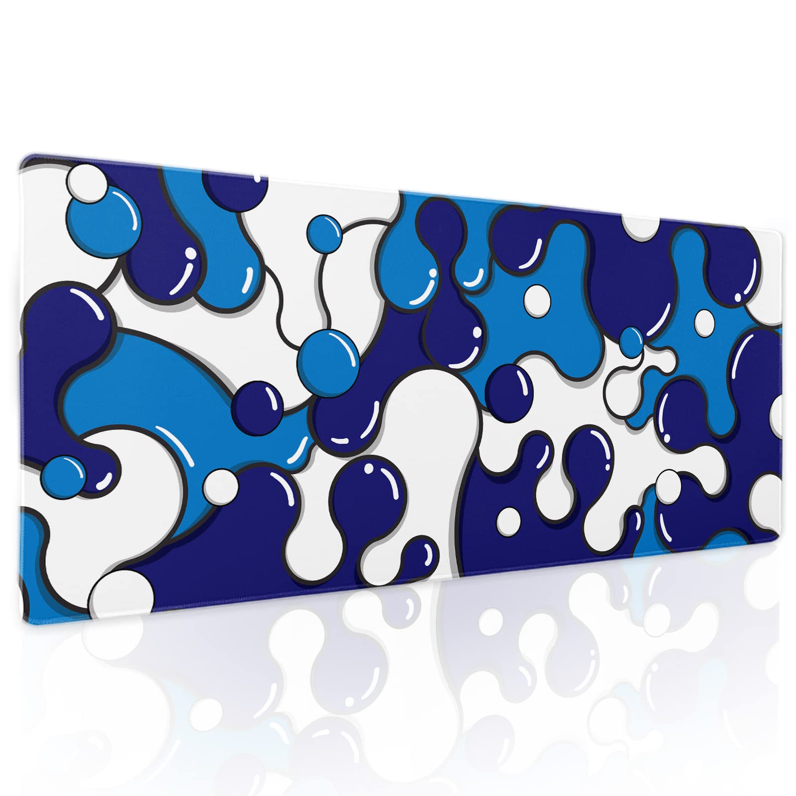Navy Blue White Mouse Pad Anime Cool Geometric Japanese Extended Desk Mat 80X30 Cm Non-Slip Rubber Base Stitched Edge Large Xl M