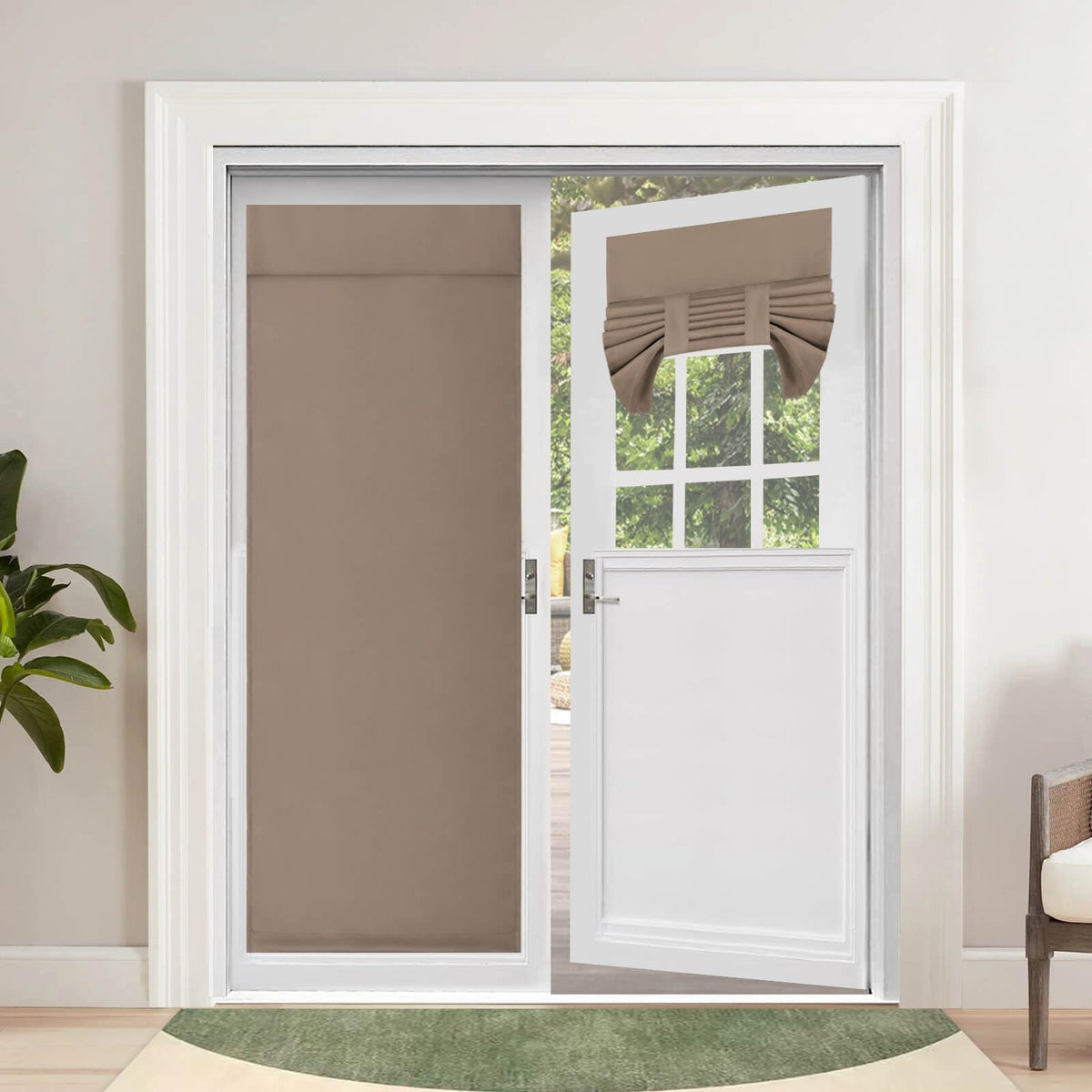 Outdoorlines Blackout French Door Curtains, Privacy Thermal Insulated Tie Up Glass Shades, Easy To Install Tricia Window Drapes, Front Door Curtain, W26 X L80 Inch, Camel, 1 Panel