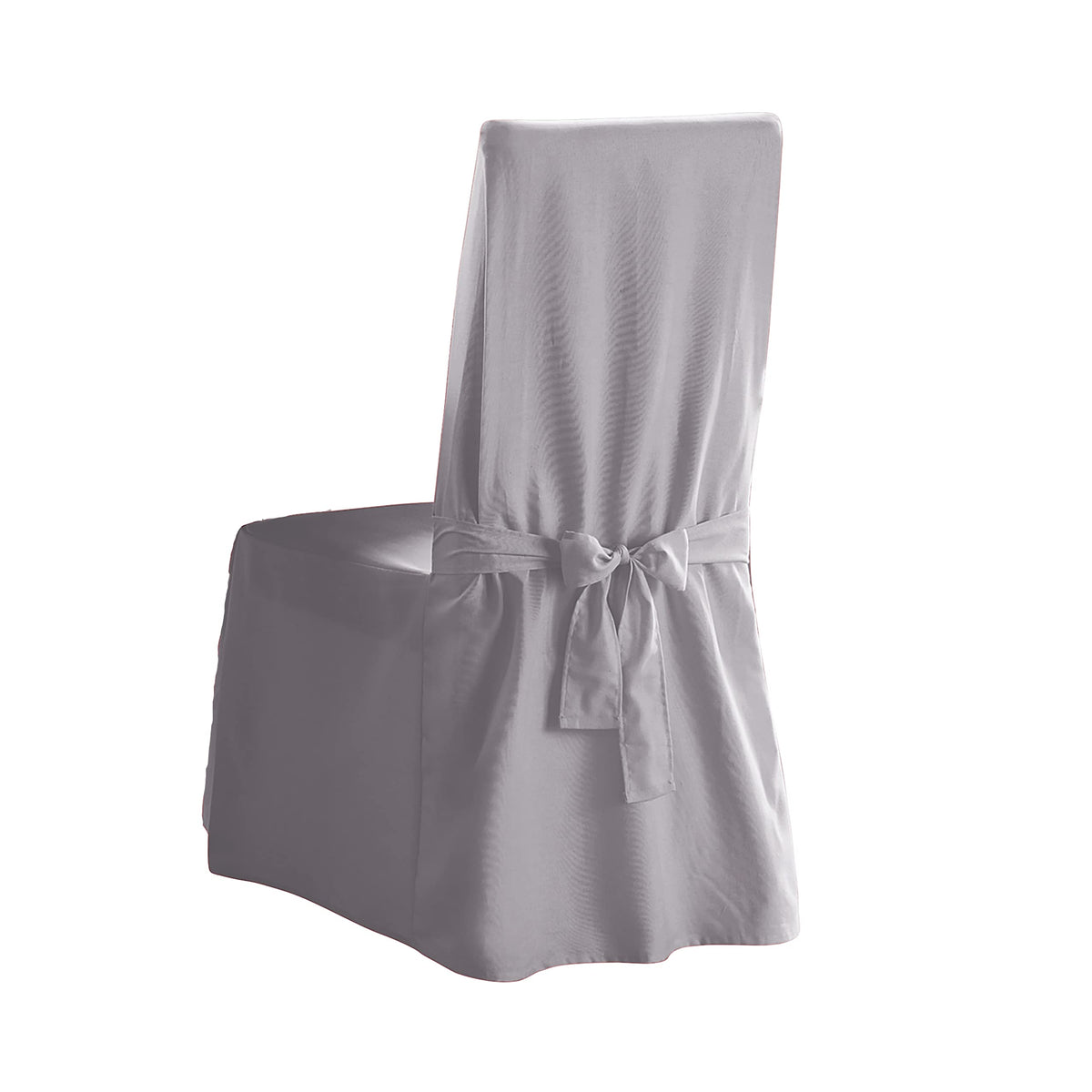 Surefit Cotton Canvas Dining Chair One Piece Slipcover, Full Length Skirt And Back Ties, Relaxed Fit, High Back Armless Chair Cover, Gray Color