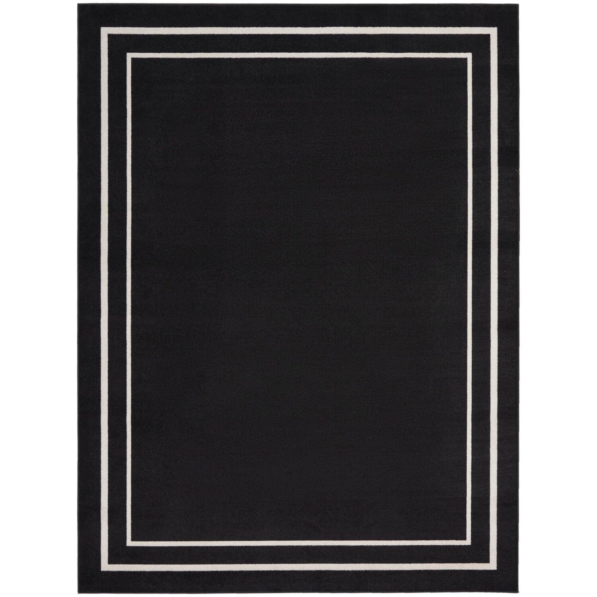 Nourison Essentials Solid Black Ivory 9' X 12' Area Rug, Easy Cleaning, Non Shedding, Bed Room, Living Room, Dining Room, Kitche