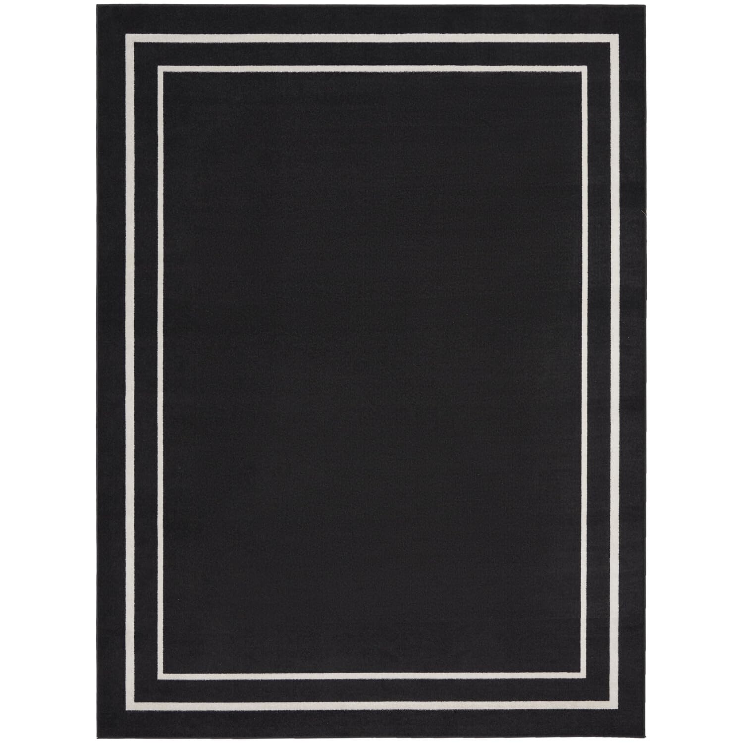 Nourison Essentials Indoor/Outdoor Black Ivory 8' X 10' Area Rug, Easy Cleaning, Non Shedding, Bed Room, Living Room, Dining Roo