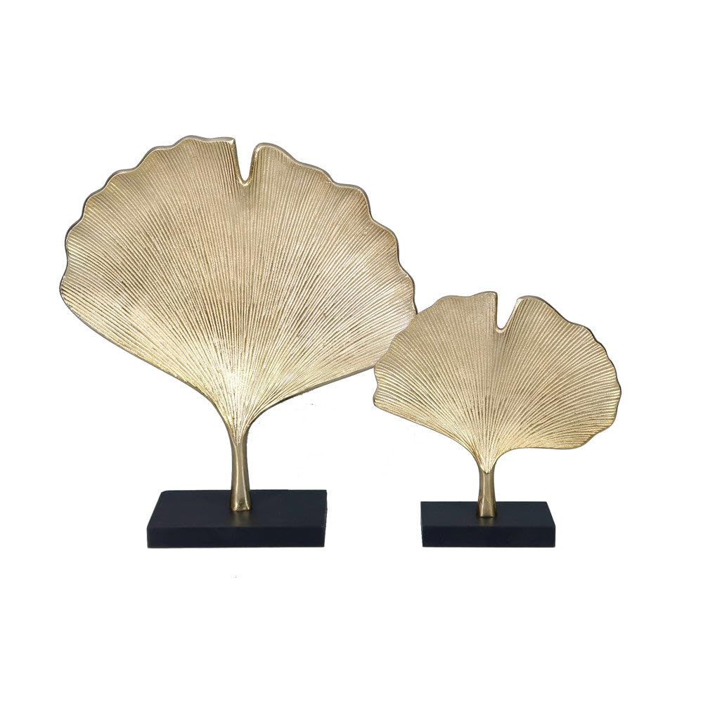 HomeRoots Set of Two 15' Gold Gingko Leaf Aluminum Sculptures