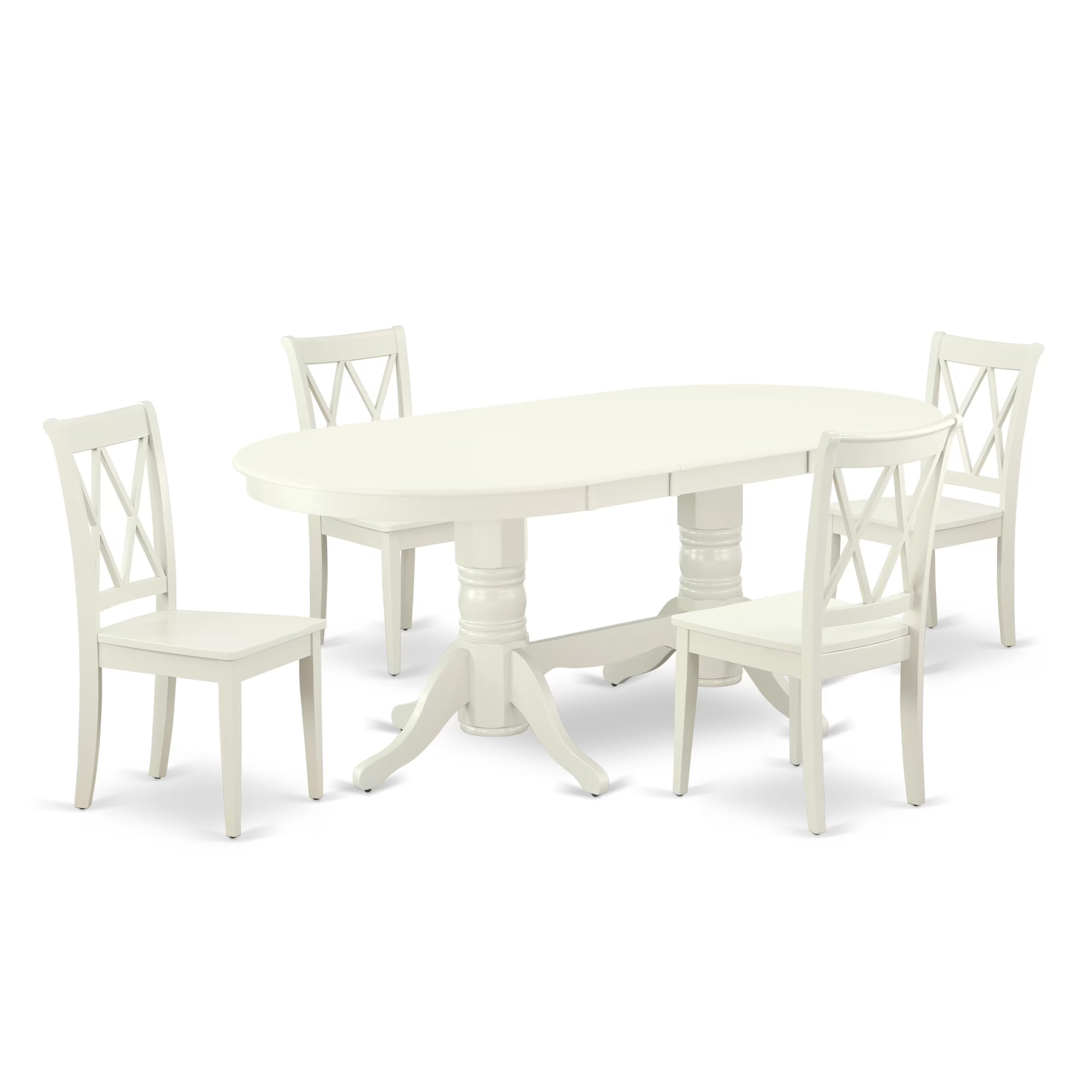 East West Furniture Vacl5-Lwh-W 5 Piece Modern Dining Table Set Includes An Oval Wooden Table With Butterfly Leaf And 4 Dining Chairs, 40X76 Inch, Linen White