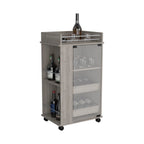 Lansing Bar Cart With Glass Door, 2-Side Shelves And Casters, Light Gray