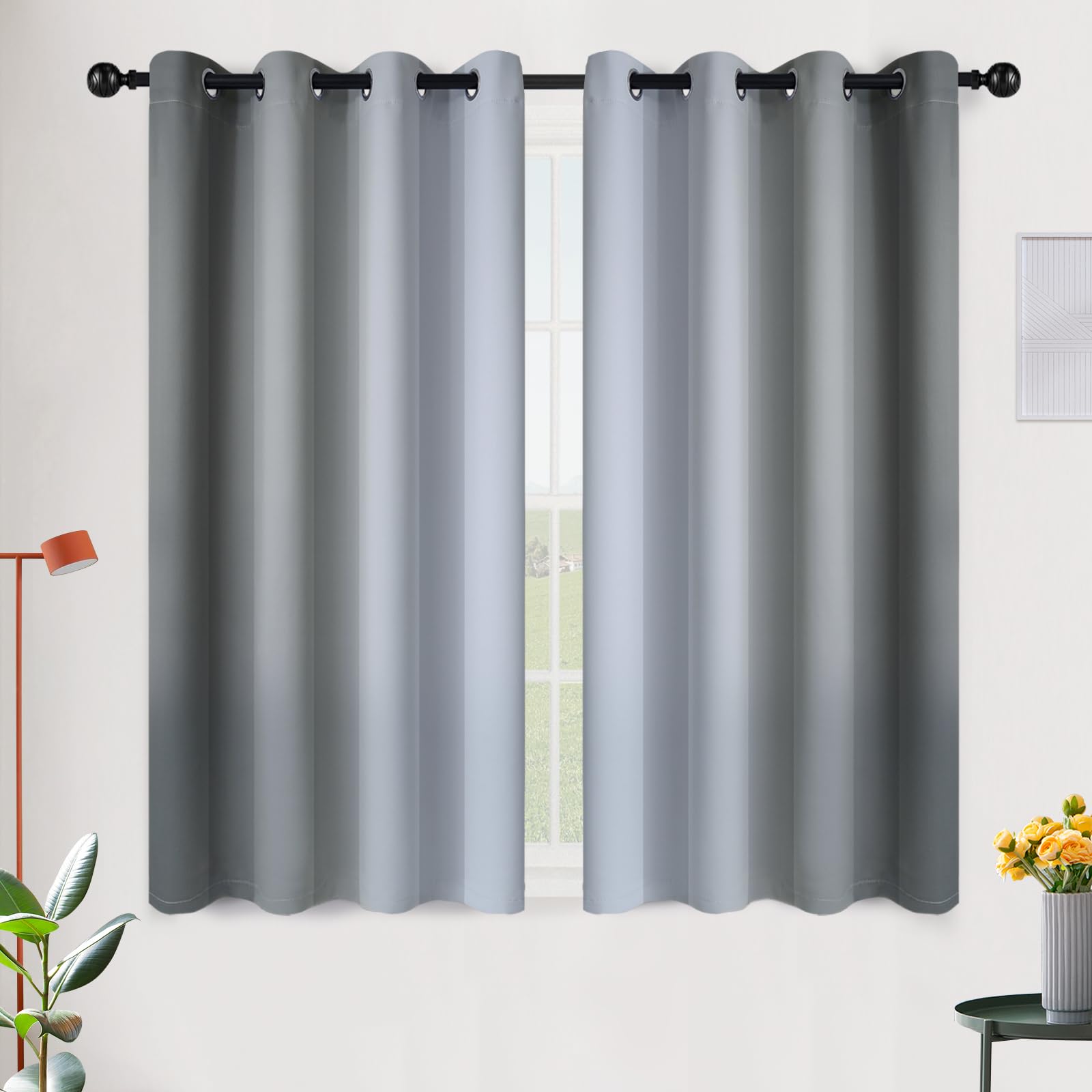 Simplehome Ombre Room Darkening Curtains For Bedroom, Gradient Gray To Grey White Light Blocking Thermal Insulated Grommet Windo