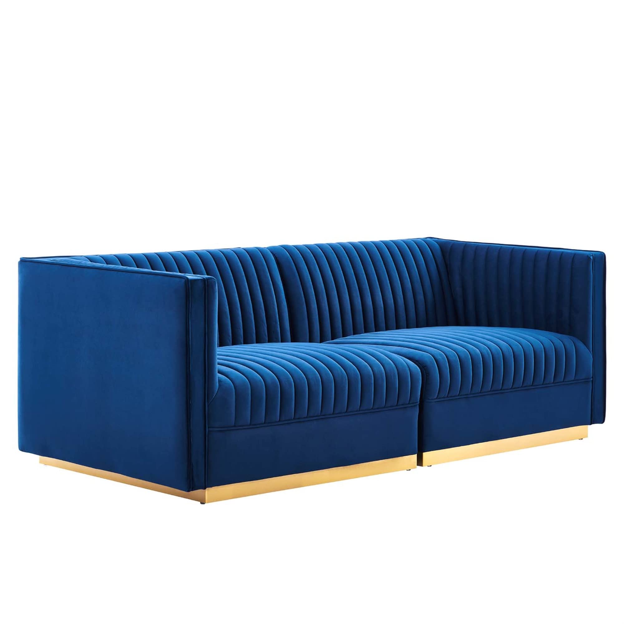 Modway Sanguine Velvet Modular Sectional Sofa Loveseat In Navy