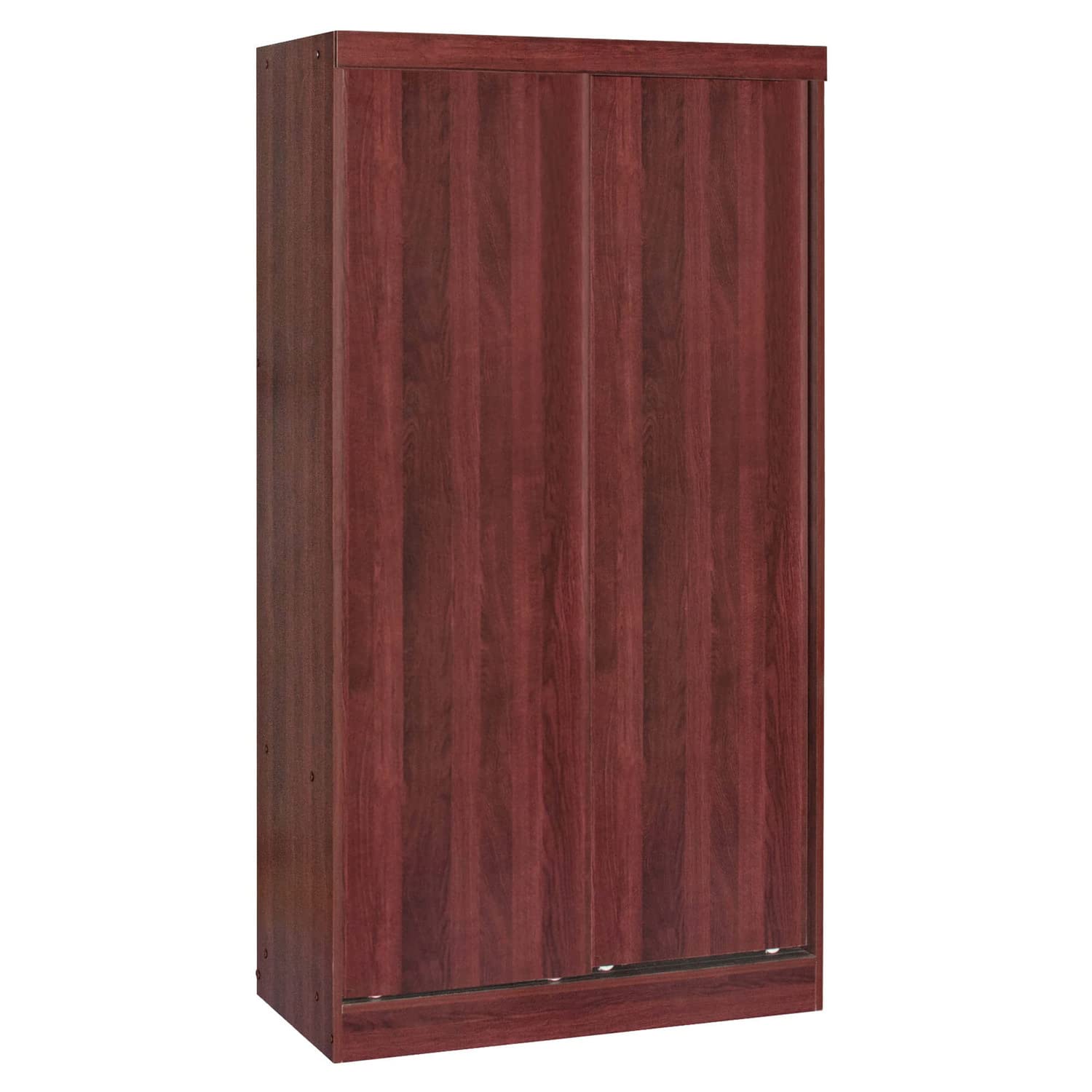 Better Home Products Modern Wood Double Sliding Door Wardrobe Mahogany