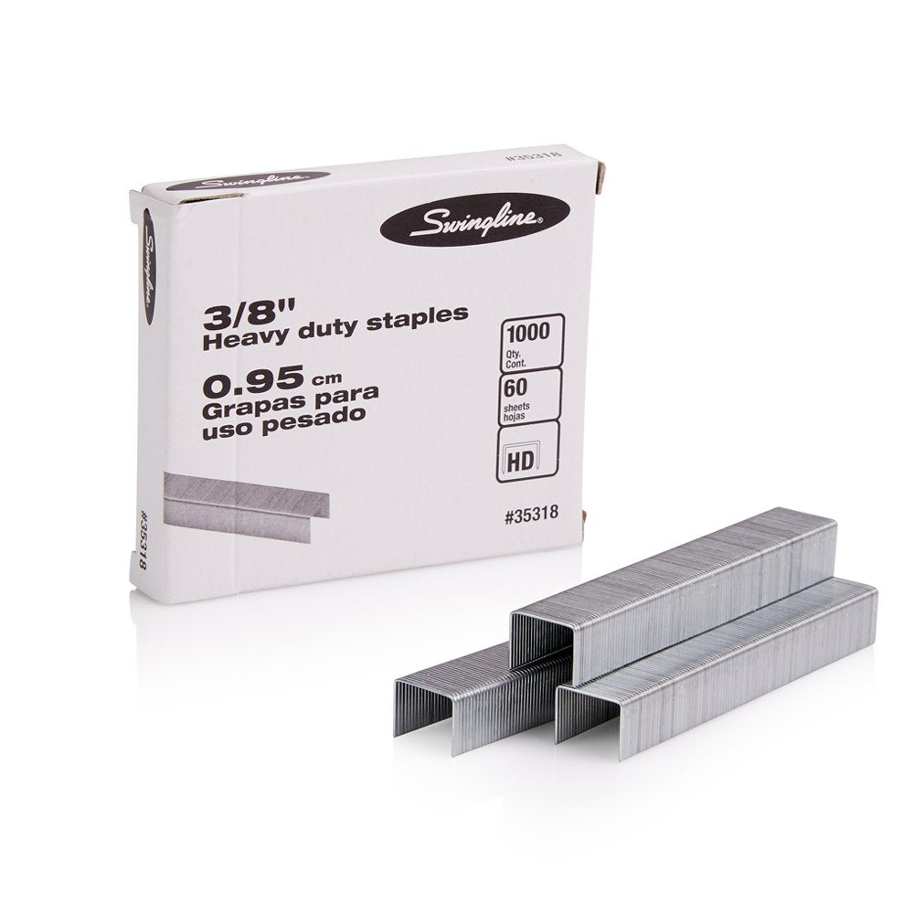 Swingline Staples, Heavy Duty, 3/8' Length, 60 Sheet Capacity, 100/Strip, 1000/Box, 1 Pack (35318), Silver (Swi35318)
