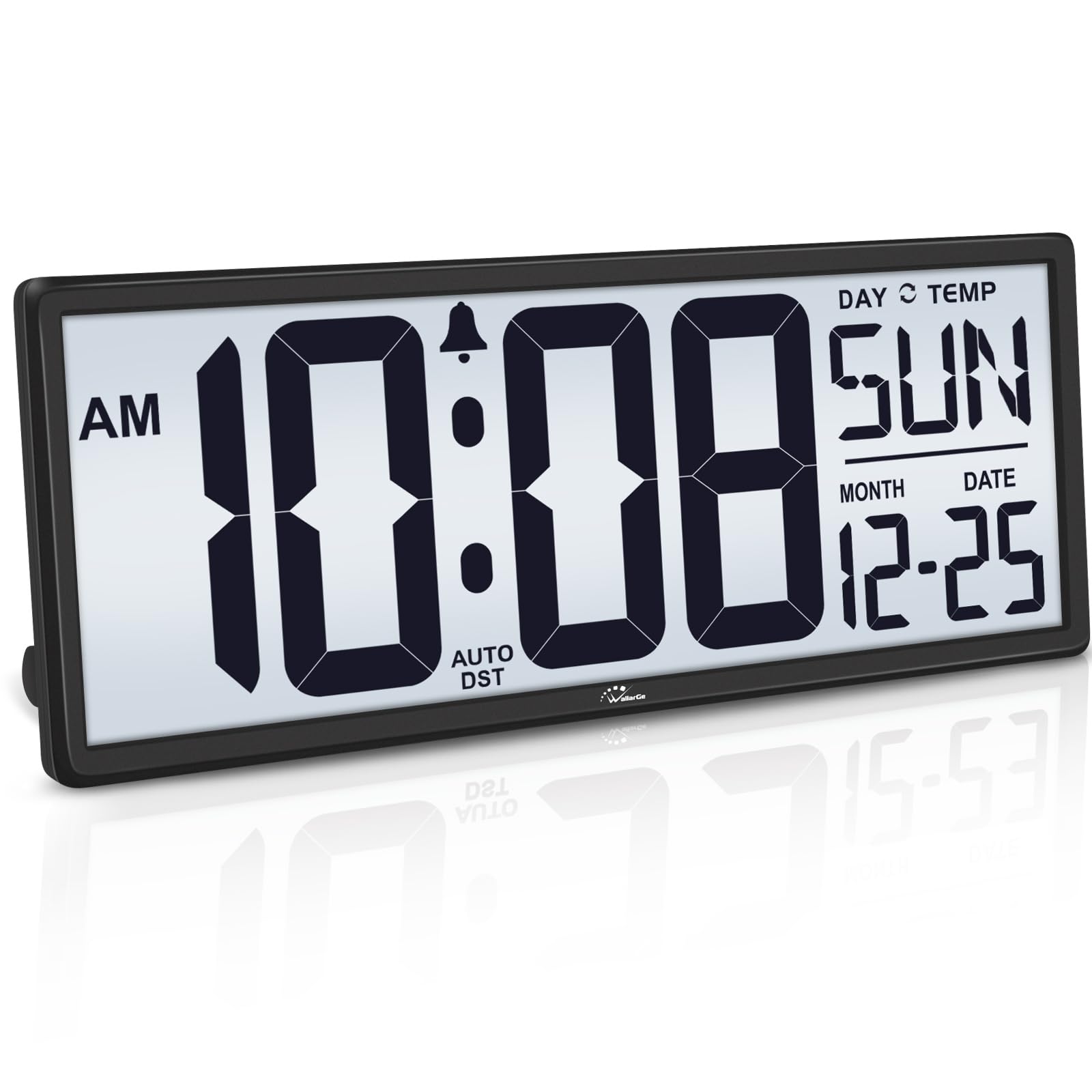 WallarGe Backlight Digital Wall Clock Battery Operated - with Temperature and Date 14.5'' Large Digital Wall Clock, Easy to Read