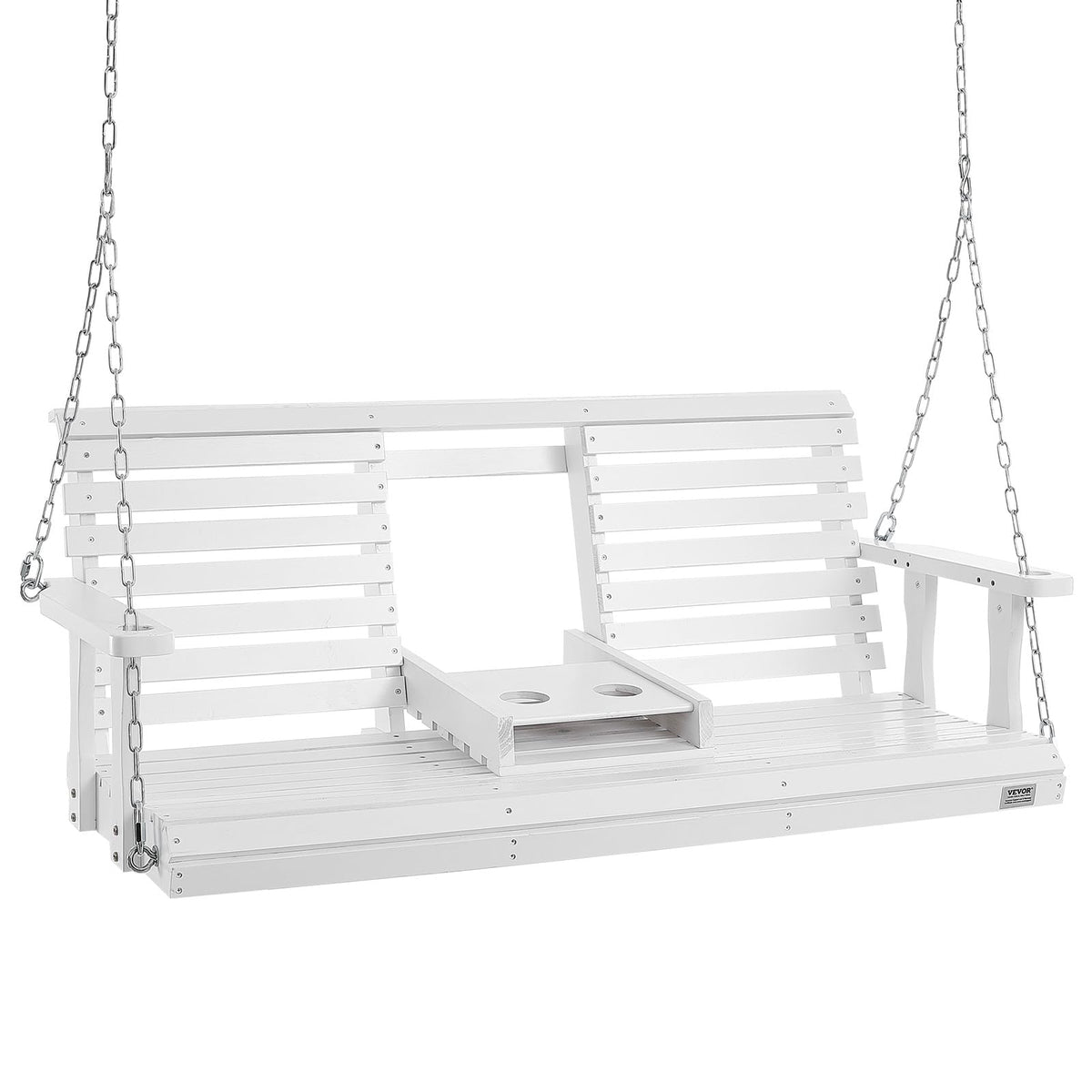 VEVOR Wooden Porch Swing 5 ft, Patio Bench Swing for Courtyard & Garden, Upgraded 880 lbs Strong Load Capacity, Heavy Duty Swing Chair Bench with Hanging Chains for Outdoors, White