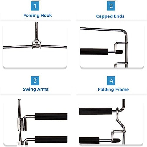 8-Tier Foldable Trouser Hanger, Removable Padded Bars, 8-Pair Capacity, Chrome Finish