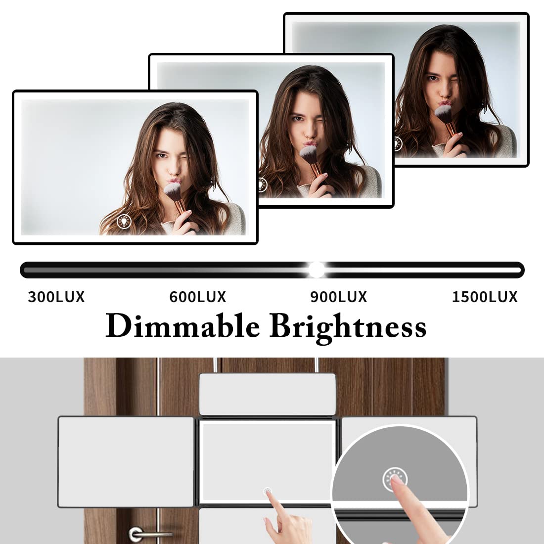 Uhdod 5 Way Mirror For Hair Cutting With Led Light, 360 Barber Mirrors With Adjustable Height Brackets, Makeup Mirror For Self C