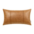 BRAWARM Tan Leather Throw Pillow Covers 12 X 20 Inches - Faux Leather Lumbar Pillow Cover with Piping, Hand Stitched Leather Thr