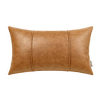 BRAWARM Tan Leather Throw Pillow Covers 12 X 20 Inches - Faux Leather Lumbar Pillow Cover with Piping, Hand Stitched Leather Thr