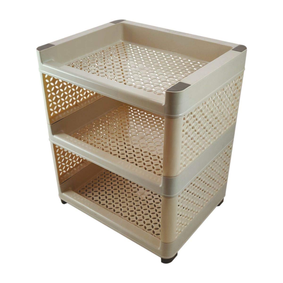 Foliam Storage Rack Space Saving Portable Plastic Organizer Shelf Holder For Kitchen Living Bed & Bathroom  3 Tier