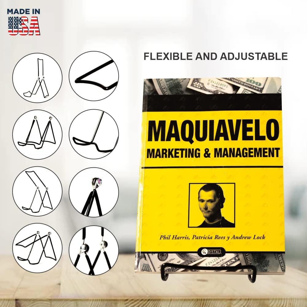 Kingdom Solutions Made In Usa 4-Pack Sturdy & Durable Adjustable Metal Easels To Display Books, Frames, Comics, Plates & More -