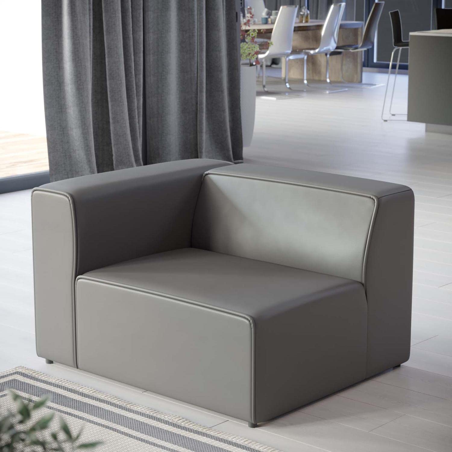 Modway Mingle Vegan Leather Sectional Sofa Left-Arm Chair in Gray