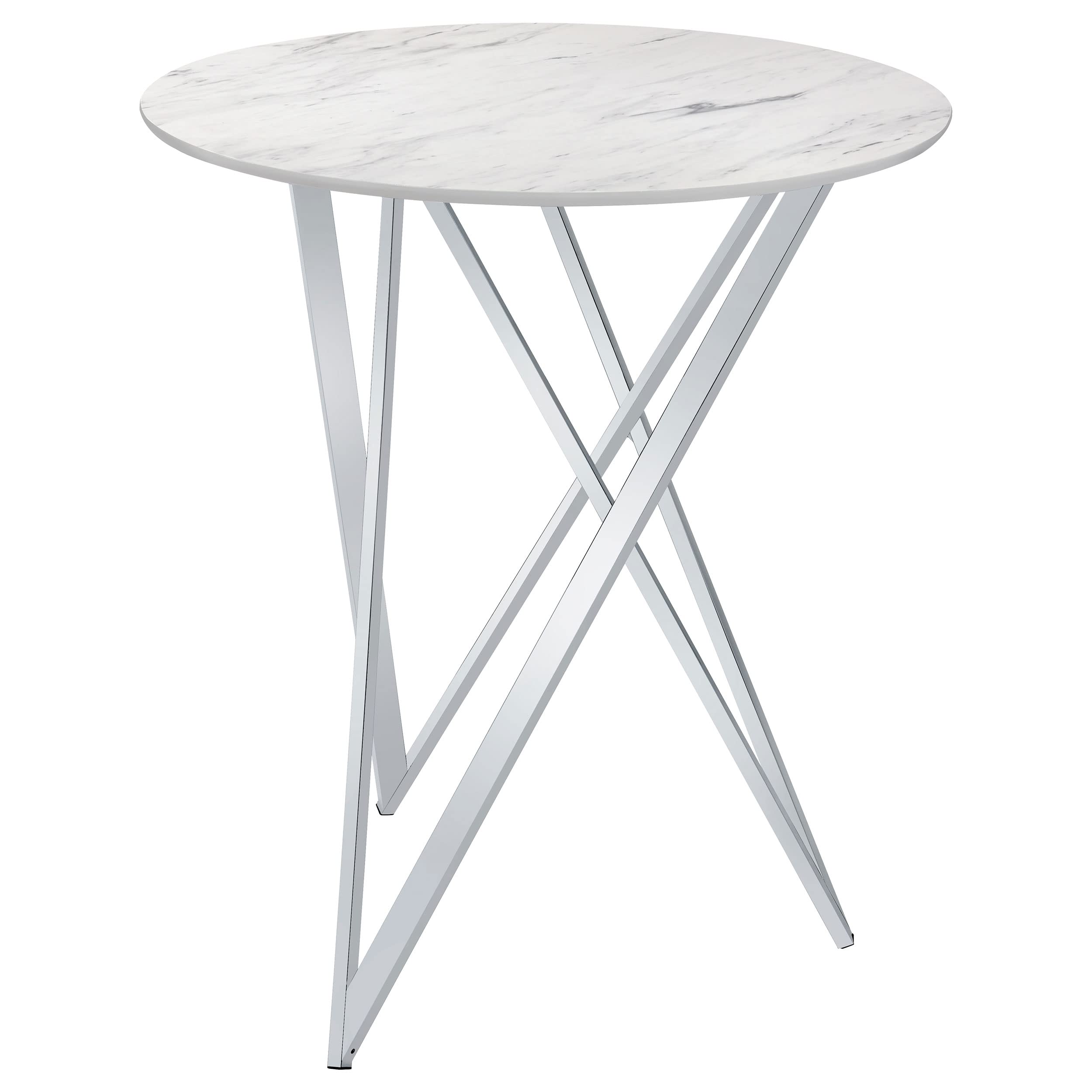 Coaster Home Furnishings Bexter Faux Marble Round Top Bar Table White and Chrome