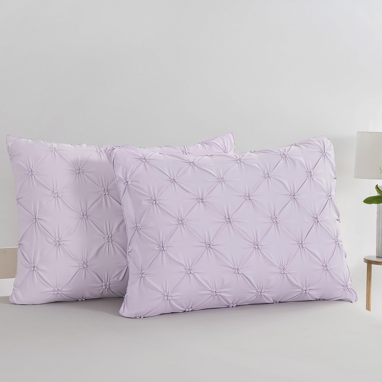 Vaulia Lightweight Microfiber Decorative Pillow Shams, Set of 2 Light Purple Color Pinch Pleat Crafted Design, King Size (20x36)
