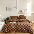 Clothknow Brown Plaid Comforter Set King 3Pcs Grid Bedding Comforter Sets Dark Brown Checker Comforter Soft Geometric Comforter