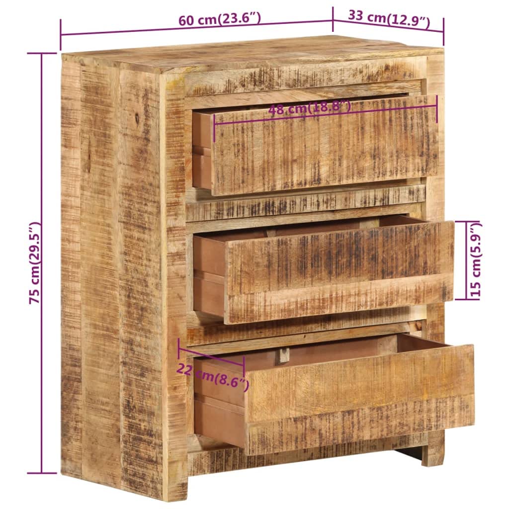 vidaXL 3-Drawer Cabinet - Solid Acacia Wood with Sheeshamfinish - Measures 23.6&quot;x13&quot;x29.5&quot; - Durable & Sturdy