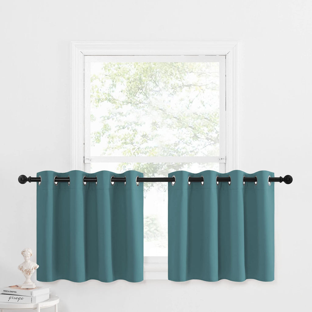 Nicetown Blackout Kitchen Tiers Window Curtains - Grommet-Top Window Treatment Curtain Valances Draperies Panels For Bathroom/Nursery, 2 Pcs, 52 Inches Wide X 24 Inches Long, Sea Teal