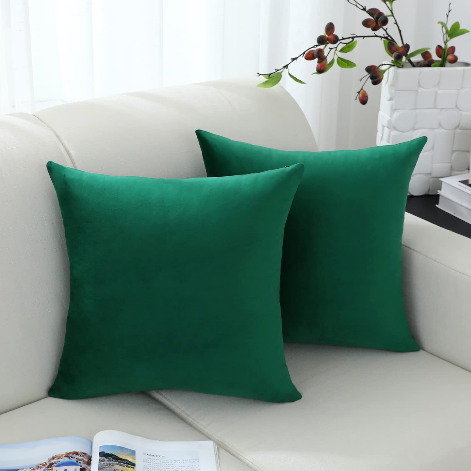 Jeneoo Comfy Soft Thick Christmas Velvet Throw Pillow Covers For Sofa Couch, Decorative Solid Square Cushion Cases For Bedroom C