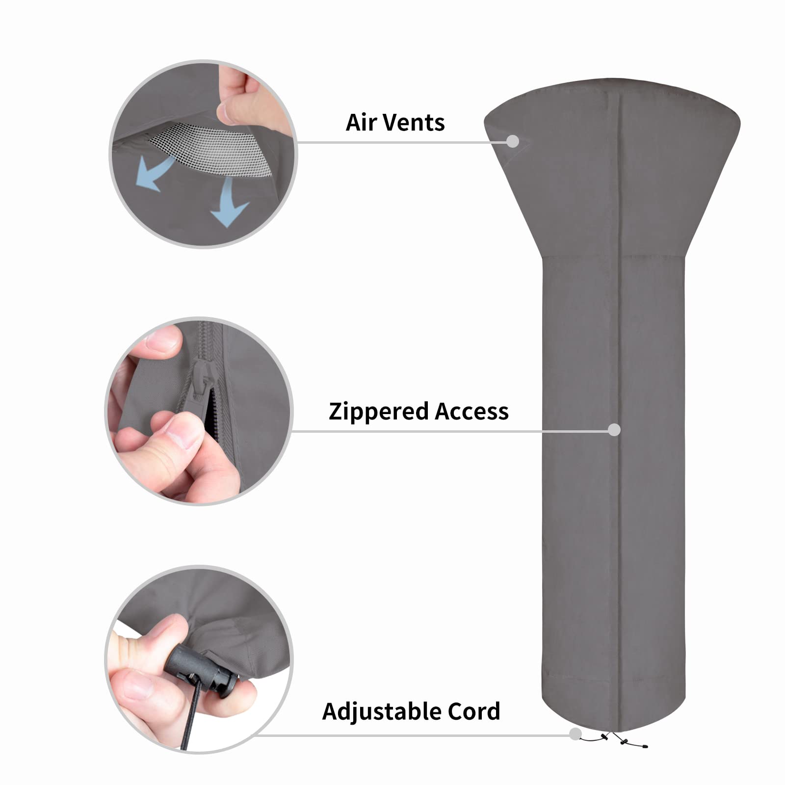 Easy-Going Patio Heater Cover With Zipper And Storage Bag, Waterproof Outdoor Heater Cover Dustproof, Uv-Resisant, Wind-Resistant (89'H X 33'D X 19'B, Grey)