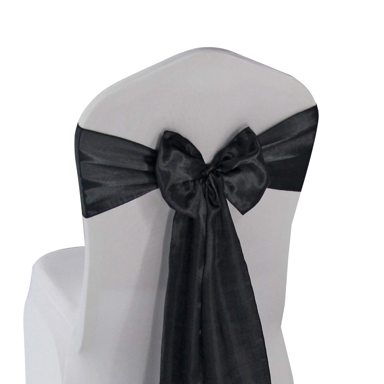 Welmatch Purple Satin Chair Sashes Bows - 50 Pcs Wedding Banquet Party Event Decoration Chair Bows (Purple, 50)