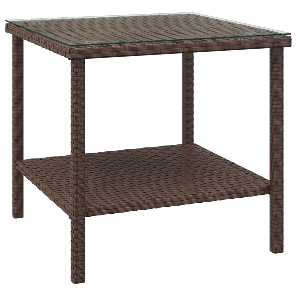 vidaXL Poly Rattan Brown Side Table - Indoor and Outdoor 17.7&quot;x17.7&quot;x17.7&quot; with Storage Shelf and Tempered Glass Top