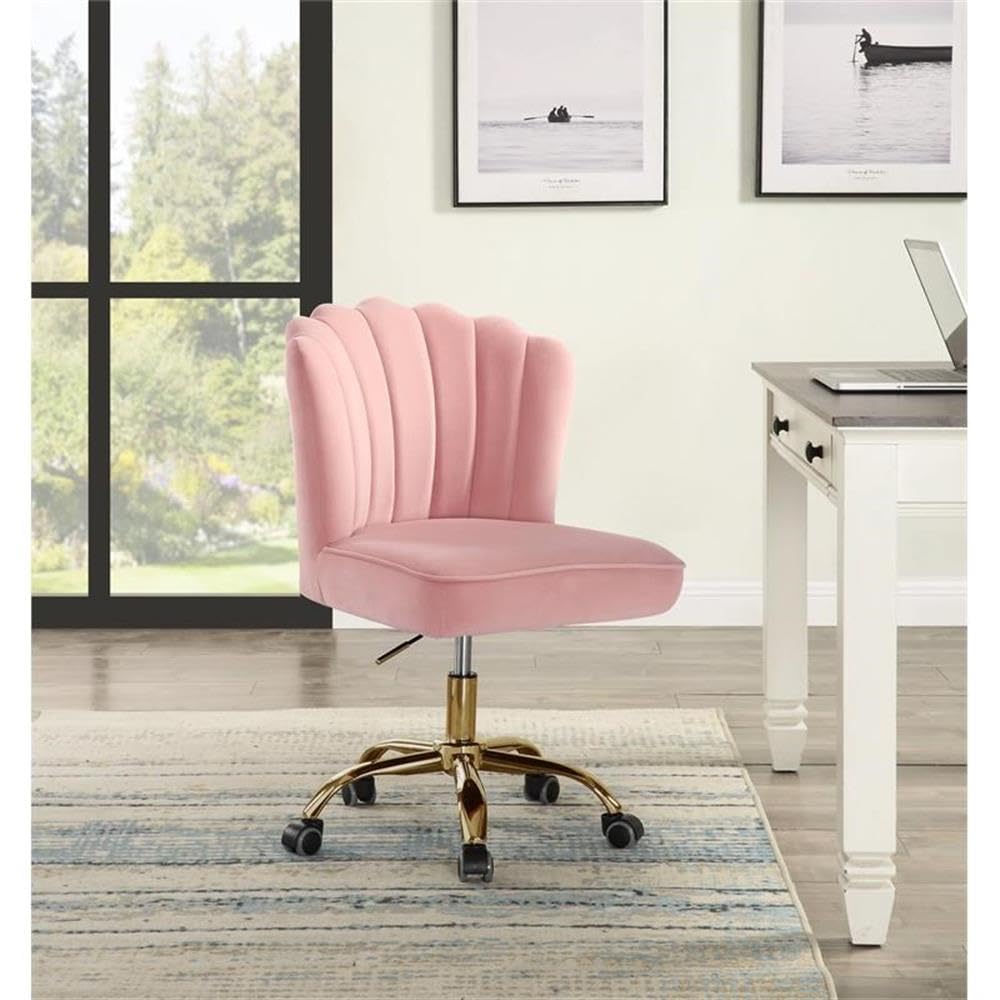 Acme Moyle Velvet Upholstered Armless Office Chair in Rose Quartz and Gold