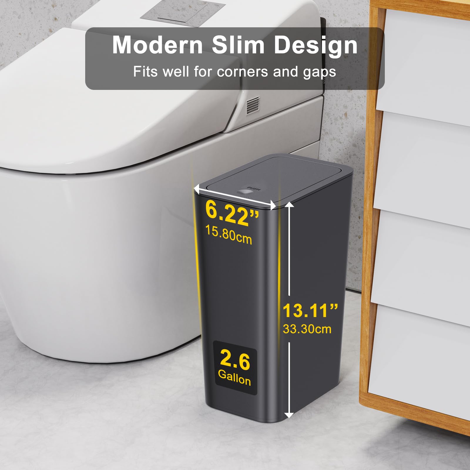 N. Netdot 3 Pack 10 Liter Small Trash Can With Lid, 2.6 Gallon,Garbage Can Slim Trash Bin Waste Basket For Bathroom,Kitchen,Bedr