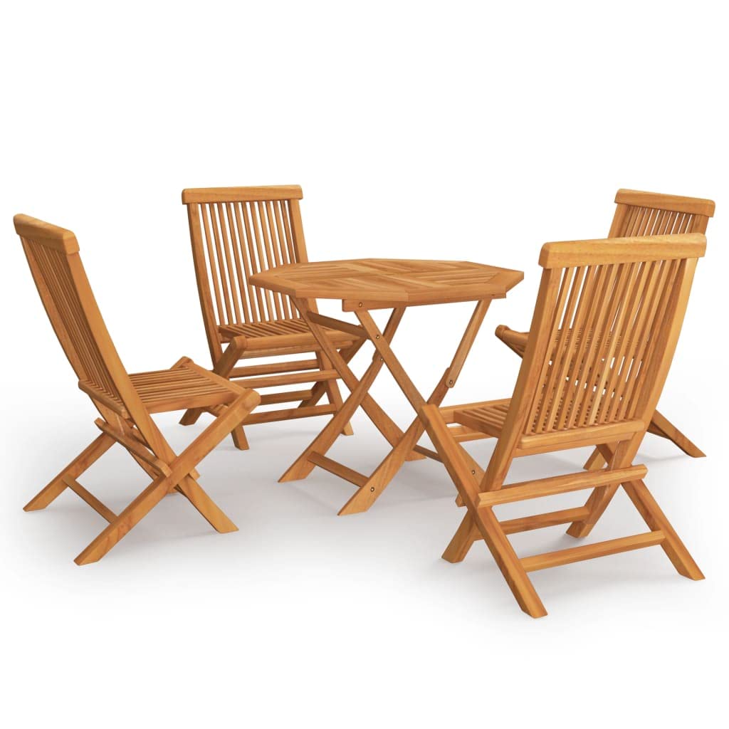 vidaXL 5 Piece Patio Dining Set Octagon - Fine Sanded Teak Hardwood with Waterbase Finish - Weather Resistant Outdoor Furniture - Foldable Design for Space Efficiency
