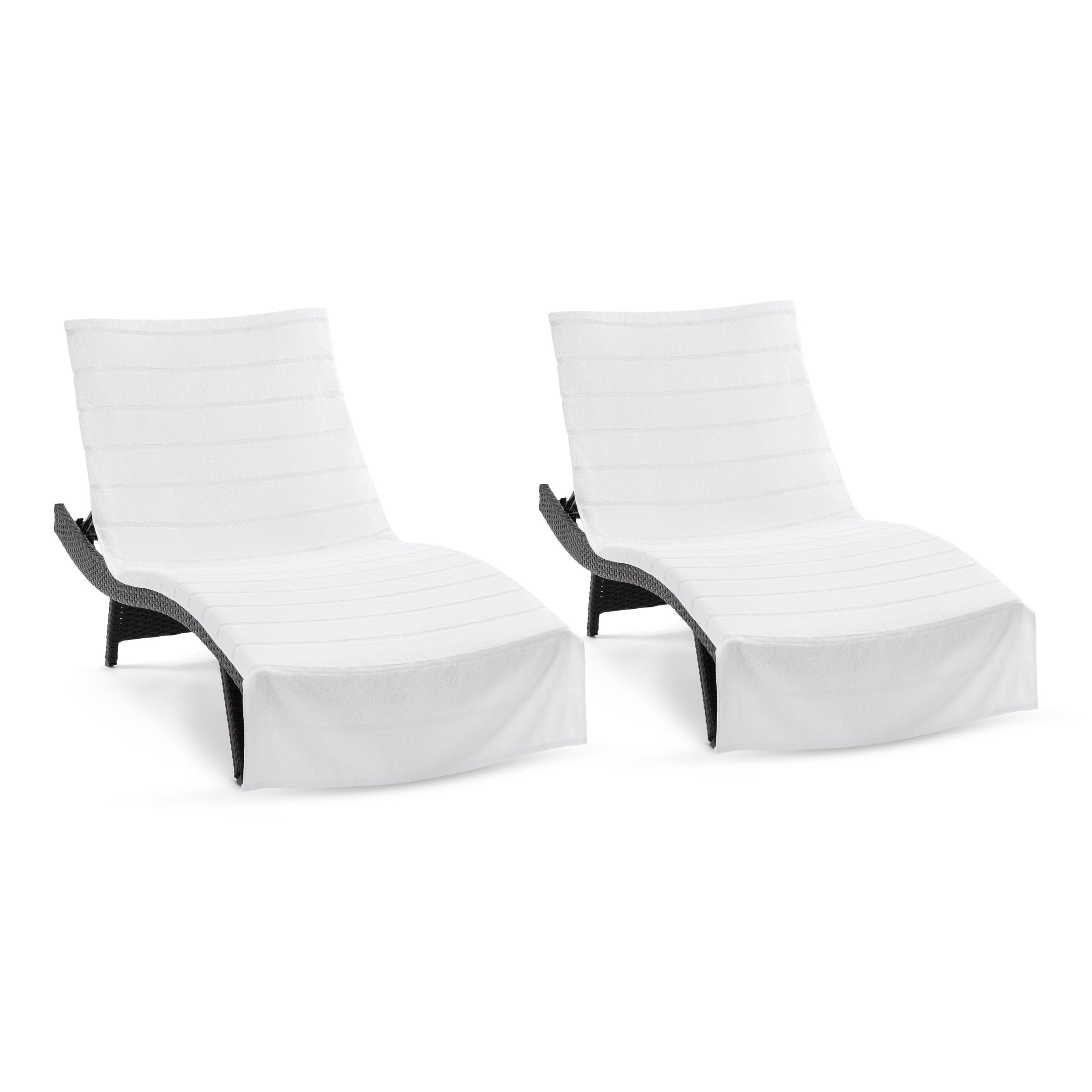 Arkwright Las Rayas Chaise Lounge Cover - Pack Of 2 - Terry Towel 100% Striped Soft Cotton With Pocket Holder For Beach Pool Out