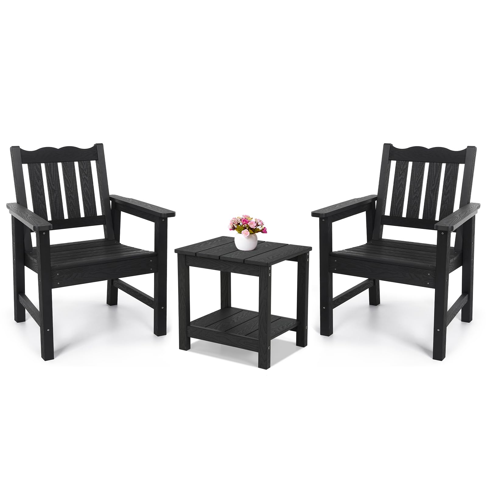 Stoog 3 Piece Patio Bistro Set, All-Weather Garden Chairs Set Of 2 With Table, 400 Lbs Support Garden Chair, Black