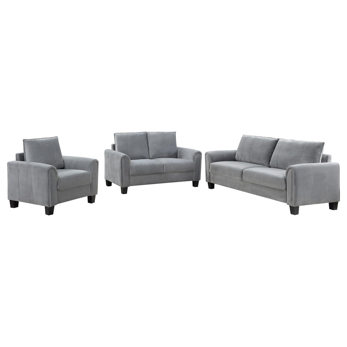 Coaster Home Furnishings Davis 3-Piece Upholstered Rolled Arm Sofa Grey