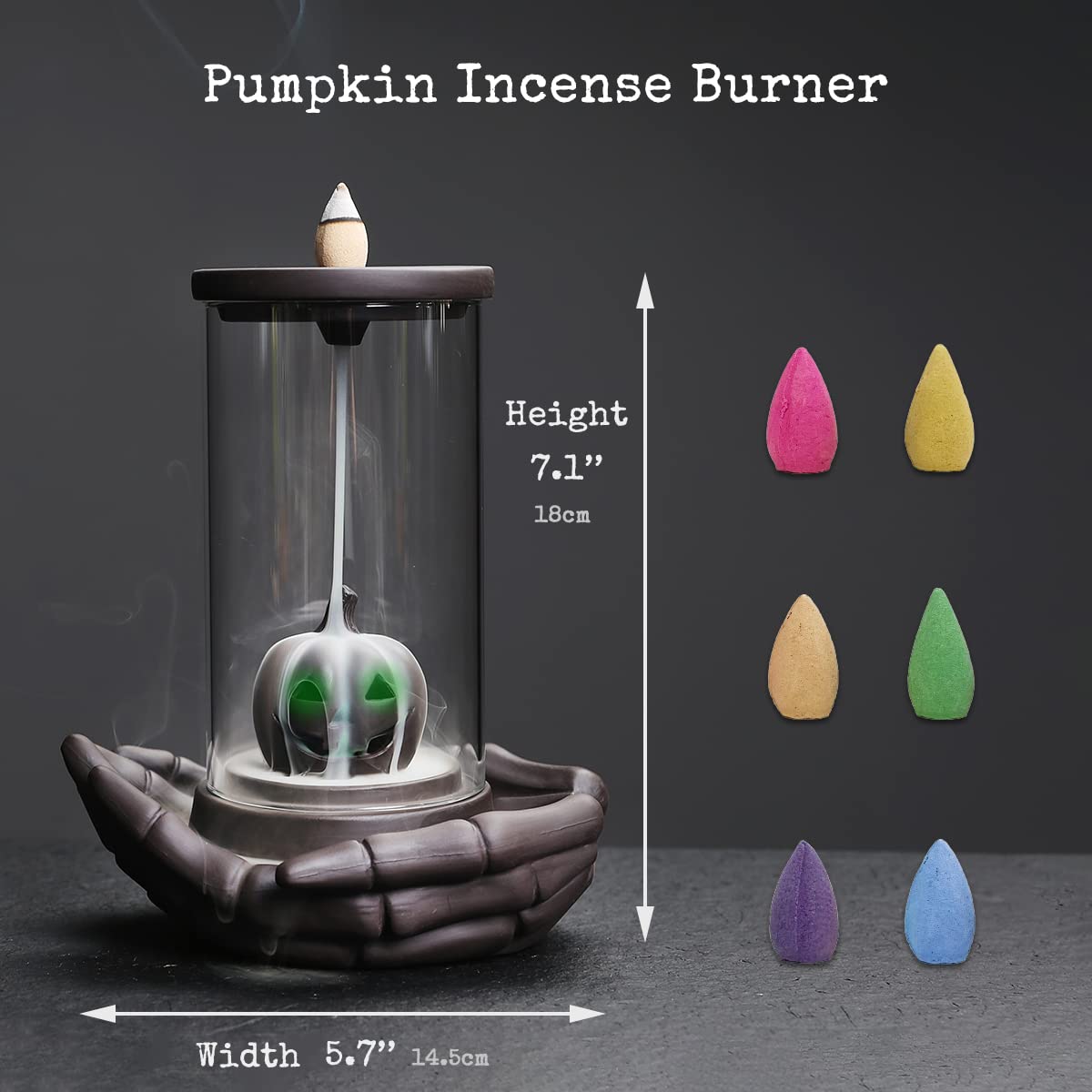 Haiswonsa Pumpkin Incense Burner Holder - Backflow Waterfall Cone Incense Holder, Led Ceramic Unique Claw Incense Burner With 15