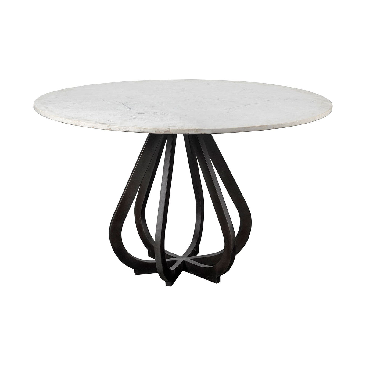 HomeRoots Metal 48' Round White Marble Top Black Base Dining Table