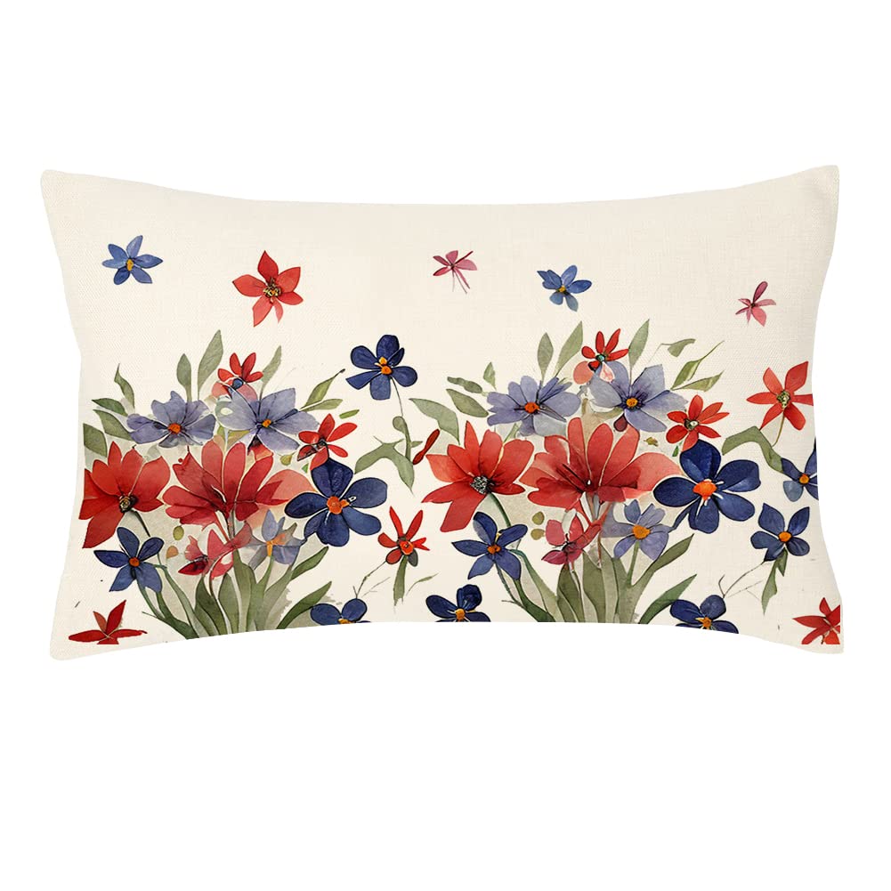 Rabusofa 4Th Of July Decorations Pillows Decorative Throw Pillows 12X20,Floral Fourth Of July Throw Pillow Covers,Patriotic Pill