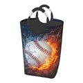 LIBIFALL Baseball In Fire And Water Laundry Basket Sport 50L Large Collapsible Laundry Hamper Bag Clothes Hampers with Handles S