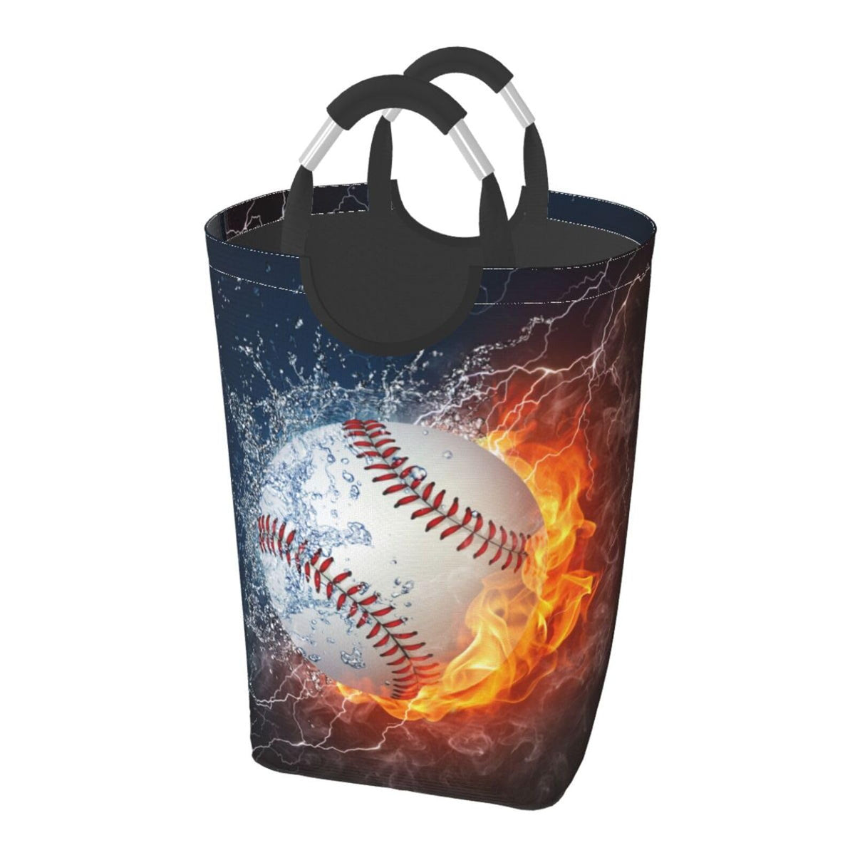 LIBIFALL Baseball In Fire And Water Laundry Basket Sport 50L Large Collapsible Laundry Hamper Bag Clothes Hampers with Handles S