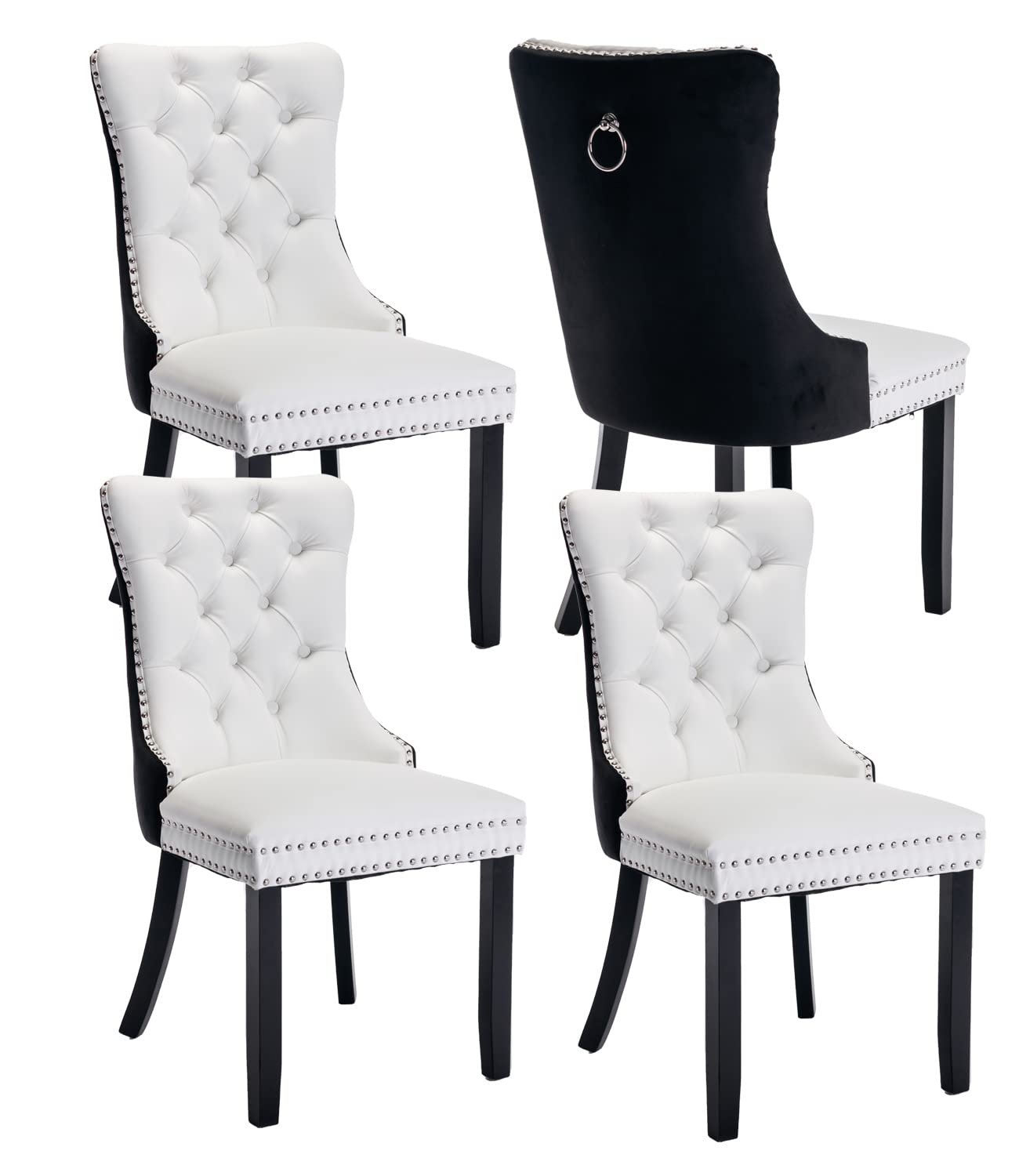 Shenyon Dining Room Chairs Set Of 4, Upholstered Dining Chairs With Back Ring Pull Trim And Solid Wood Legs, Modern Tufted Kitch